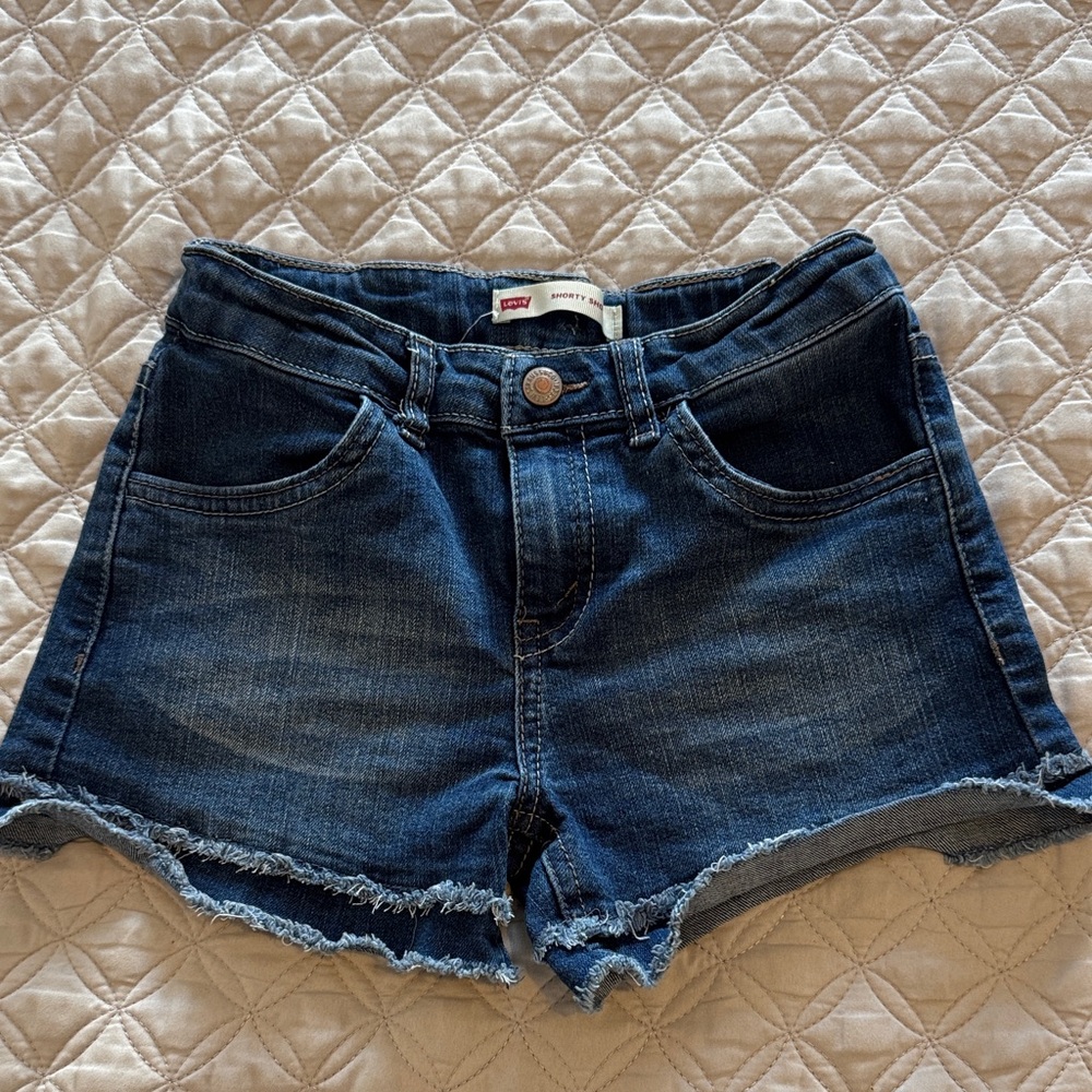 Levi's Women's Dark Blue Frayed Hem Denim Shorts